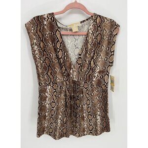 Michael Kors Womens Python Print Sleeveless V-Neck Top M Chocolate Brown